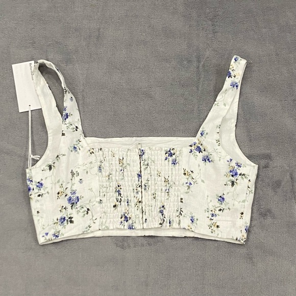 Reformation Size 8 Palm Crop Tank Top Floral Print 100% Linen New With Tags - Picture 3 of 10